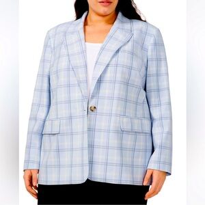 Halogen Plaid Single button Blazer Skywriting Blue size 18W